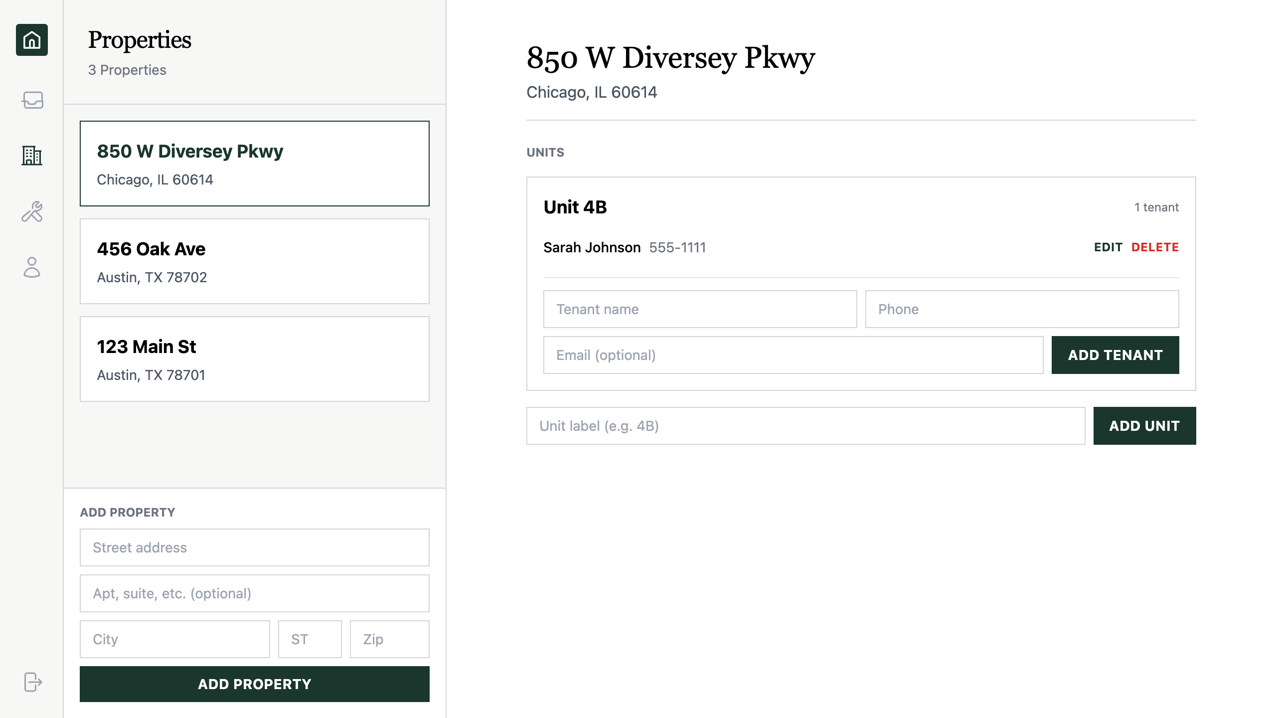 Property detail with units and tenant list